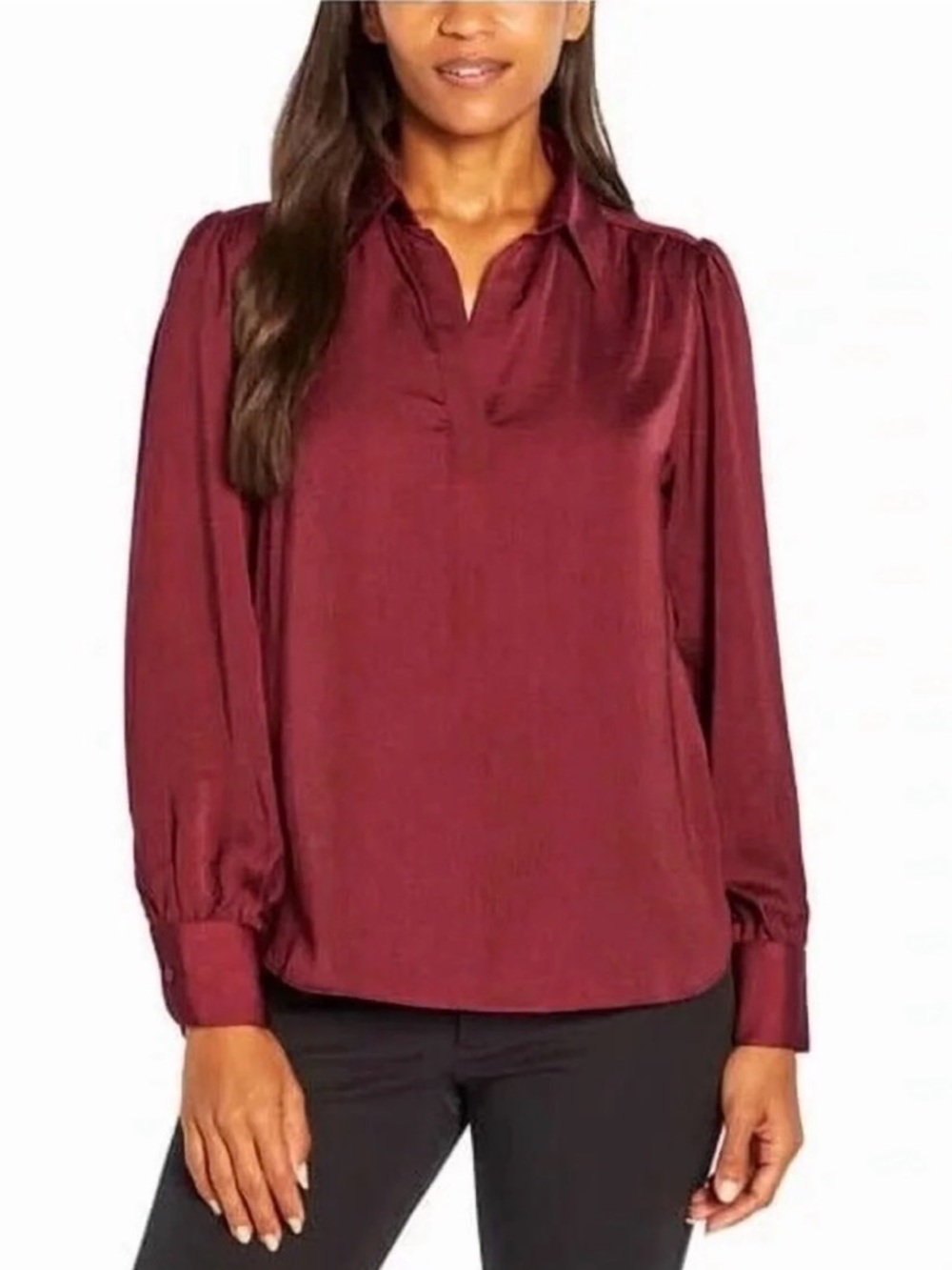 Banana Republic Burgundy Button-Cuff Blouse
